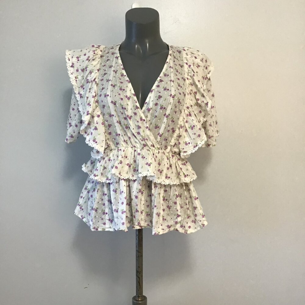 Selected Femme Susy Ruffled Floral Blouse Top Size 36